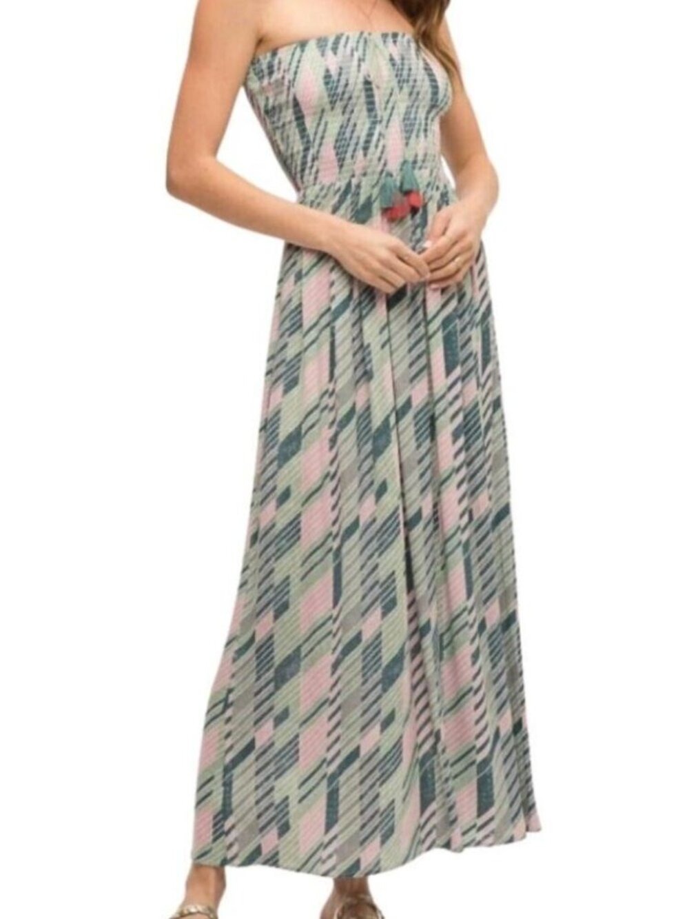 Mystree Palm Tree Vibes Strapless Maxi Dress